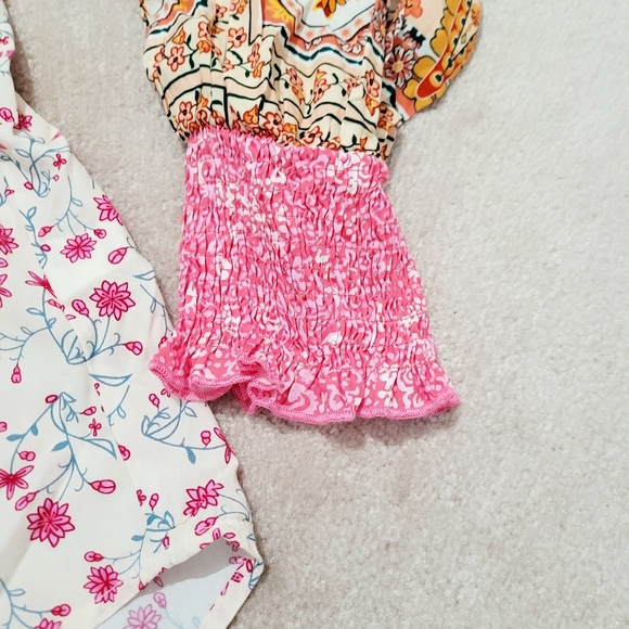 Boho Patchwork Blouse S Floral Paisley Viscose Long Sleeve Ruffle Neck Peasant - Picture 9 of 13